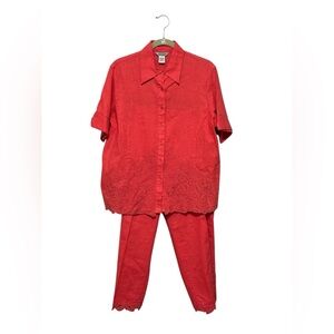 Stonebridge Coral  Lace‎ Trim Women's Set Top Size: Large Bottoms Size: 12